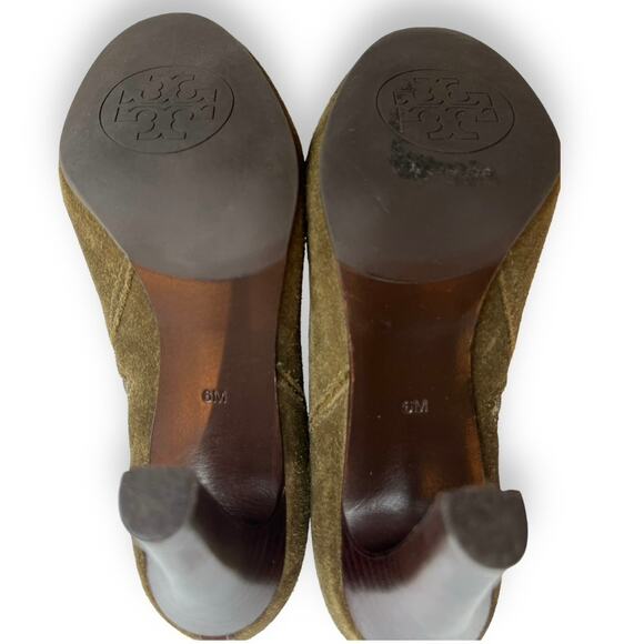 Tory Burch Alaina Green Suede Leather Heeled Booties size 6M - Picture 12 of 12